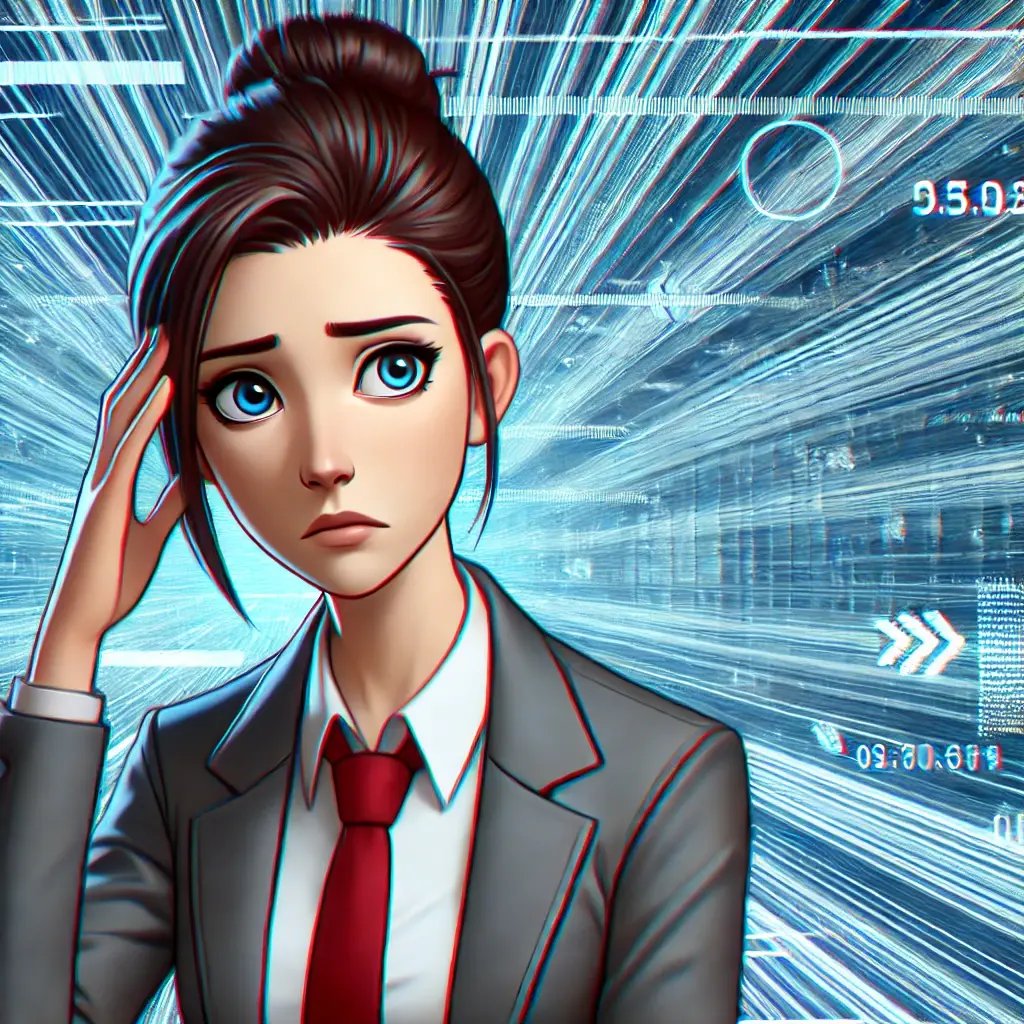 DALL·E 2024-10-25 14.10.03 - Highly detailed image in the Pixar animation style. Character 1_ A mid-30s professional woman in professional attire, looking stressed and overwhelmed