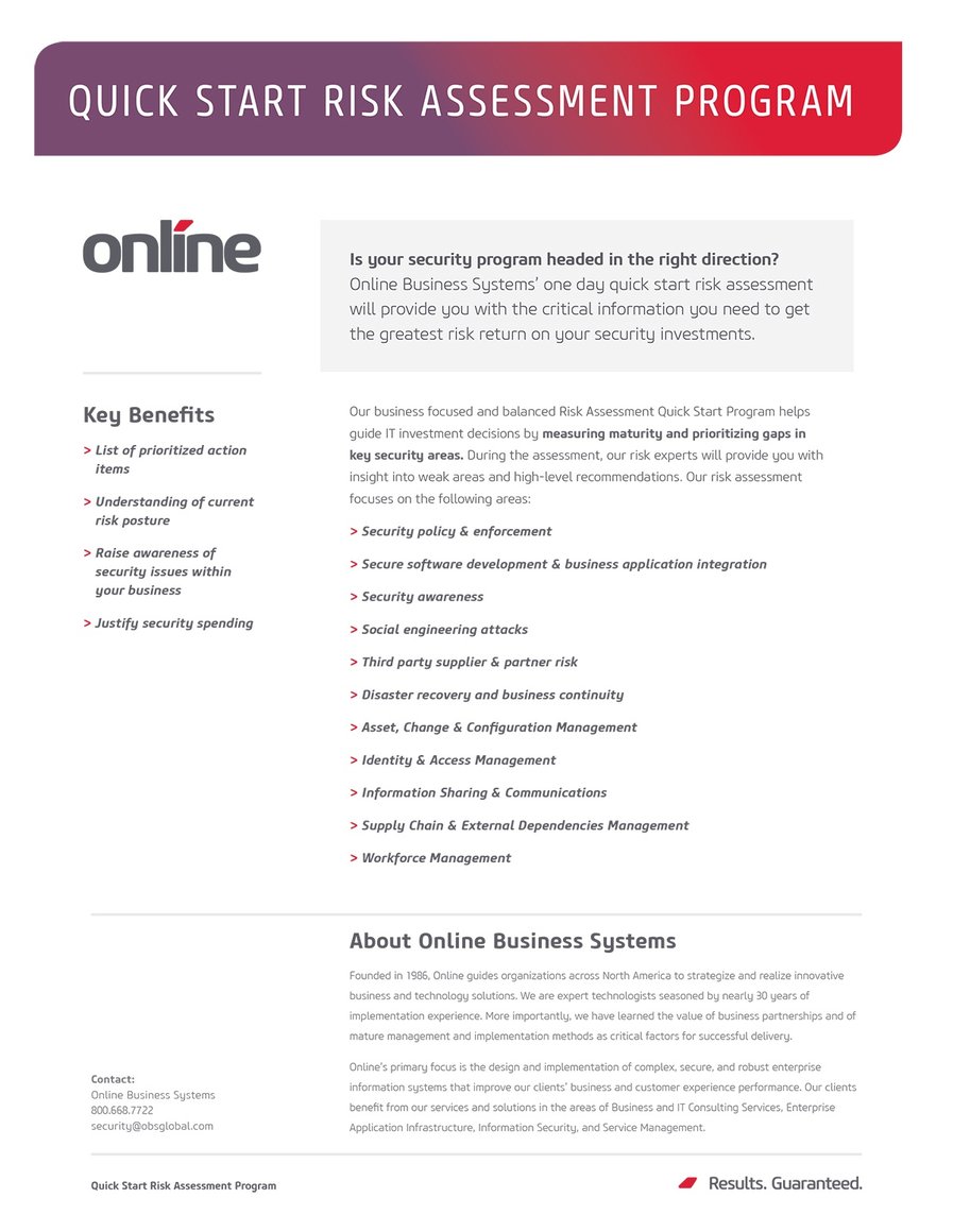 Online Business Systems Quick Start Risk Assessment Program Guide Download